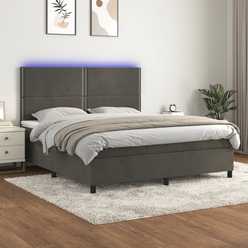 Letto Matrimoniale (con Materasso) LED  180x200 cm Grigio Scuro