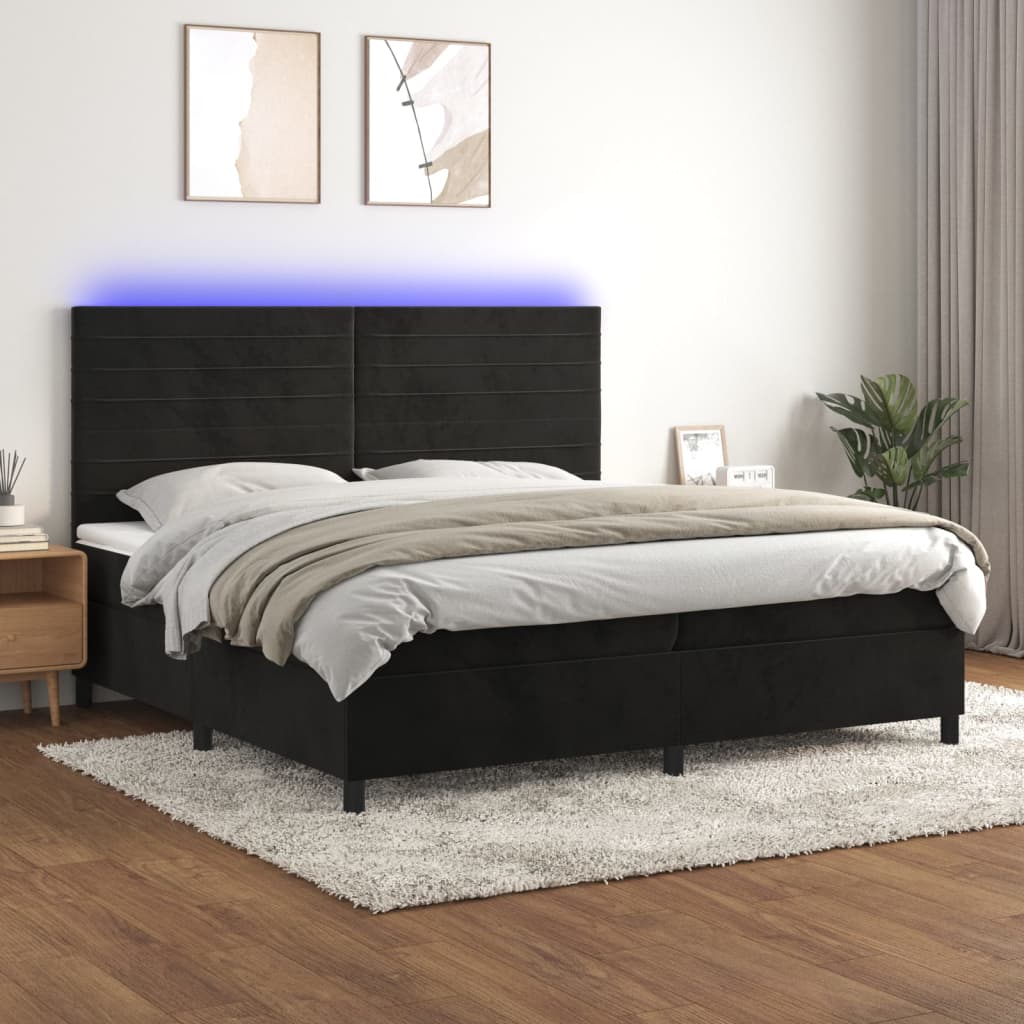 Letto Matrimoniale (con Materasso) LED  200x200 cm in Velluto Nero