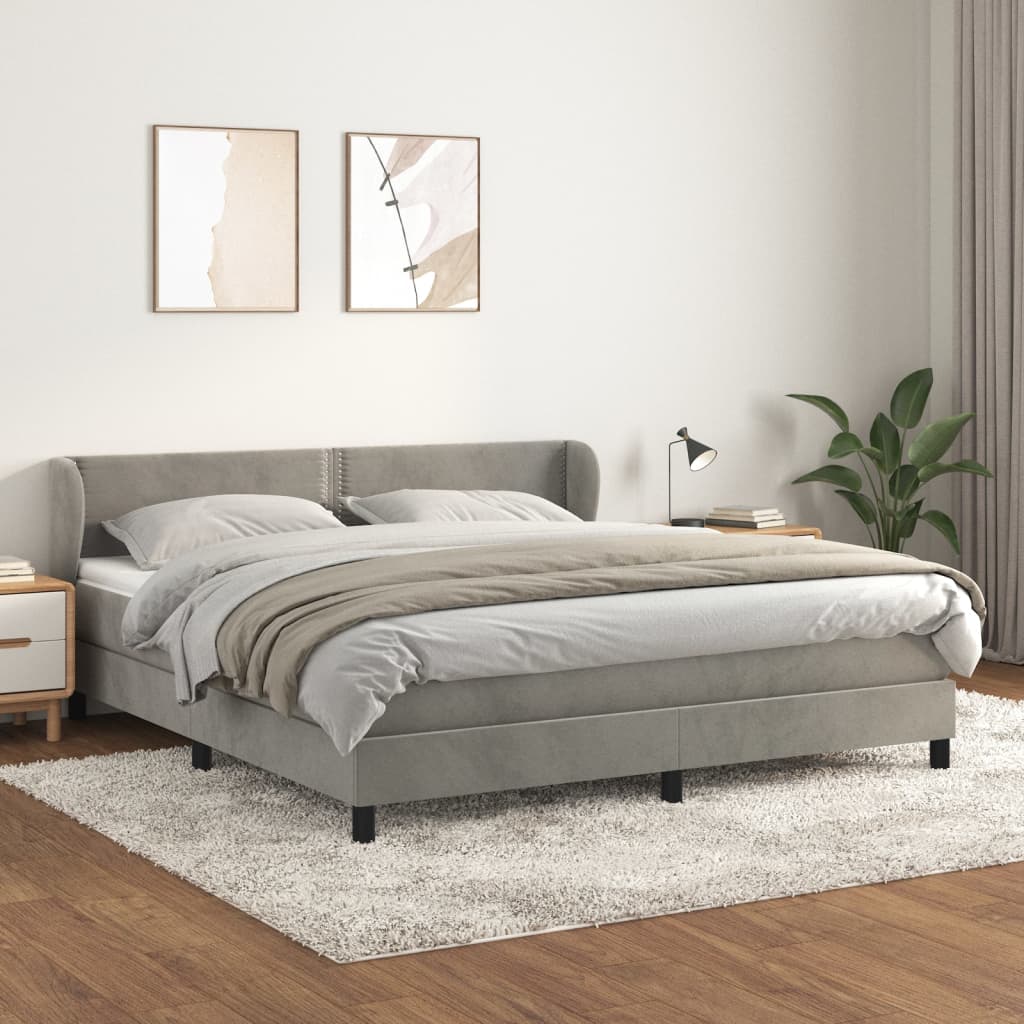 Letto Matrimoniale (con Materasso) Grigio Chiaro 180x200cm Velluto