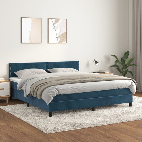 Letto Matrimoniale (con Materasso) 180x200 cm in Velluto Blu Scuro