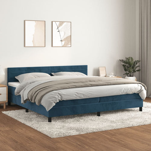 Letto Matrimoniale (con Materasso) Blu Scuro 200x200 cm in Velluto