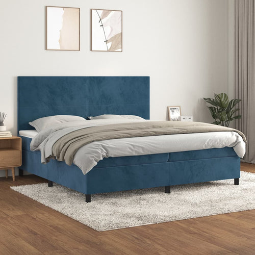 Letto Matrimoniale (con Materasso) Blu Scuro 200x200 cm in Velluto