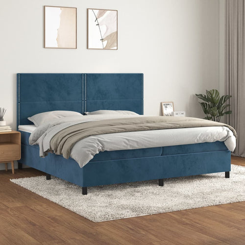 Letto Matrimoniale (con Materasso) Blu Scuro 200x200 cm in Velluto