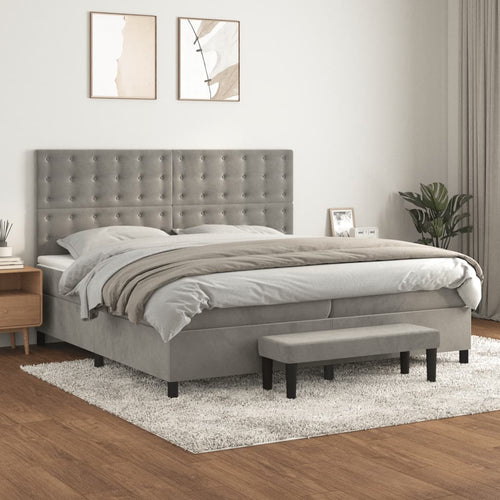 Letto Matrimoniale (con Materasso) Grigio Chiaro 200x200cm Velluto