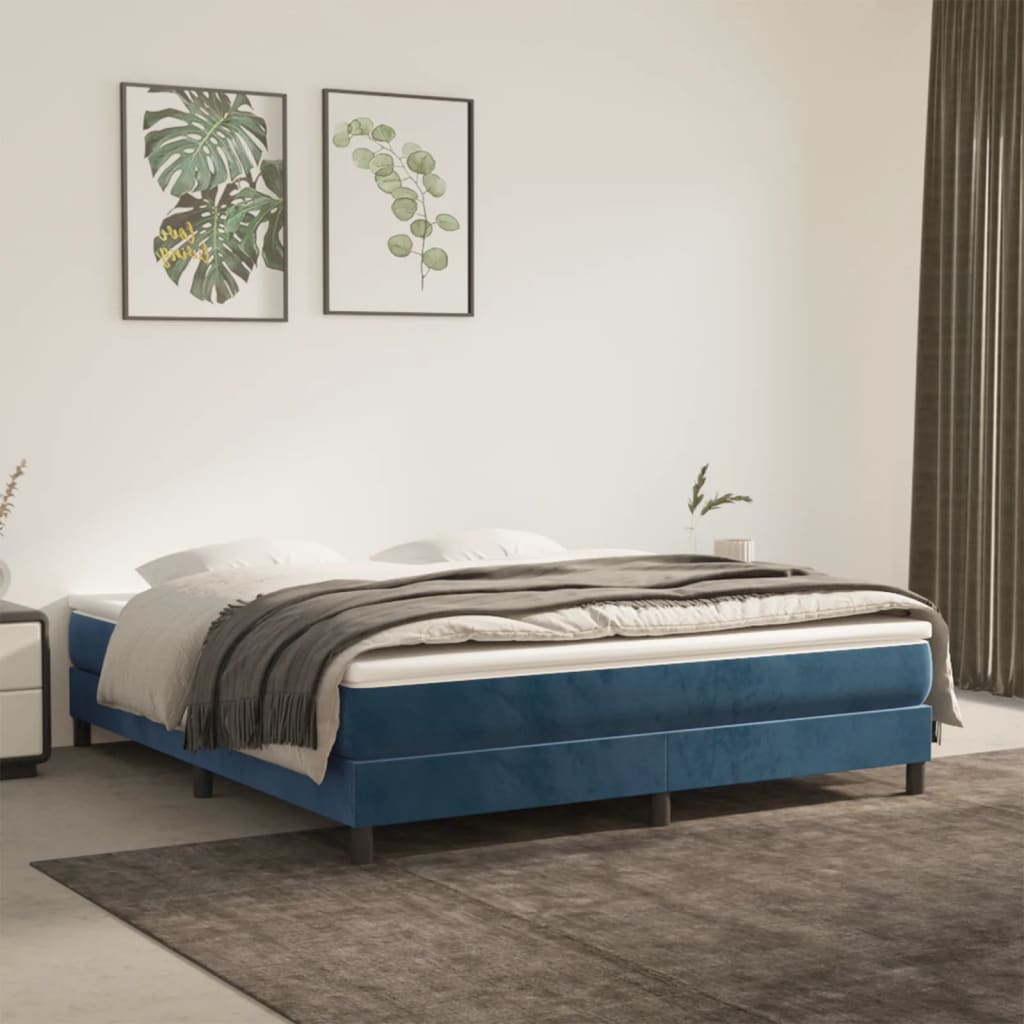 Letto Matrimoniale (con Materasso) 160x200 cm in Velluto Blu Scuro