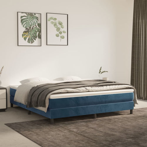 Letto Matrimoniale (con Materasso) 180x200 cm in Velluto Blu Scuro