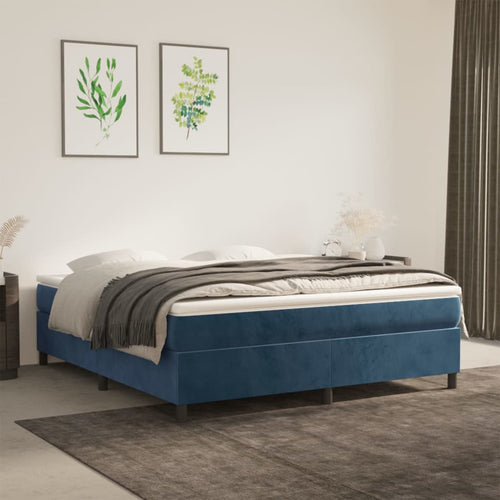 Letto Matrimoniale (con Materasso) 180x200 cm in Velluto Blu Scuro
