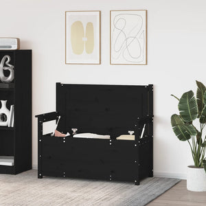 Cassapanca con Schienale Nera 112,5x51,5x96,5 cm in Legno Massello di Pino