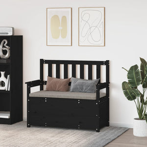 Cassapanca con Schienale Nera 112,5x51,5x96,5 cm in Legno Massello di Pino