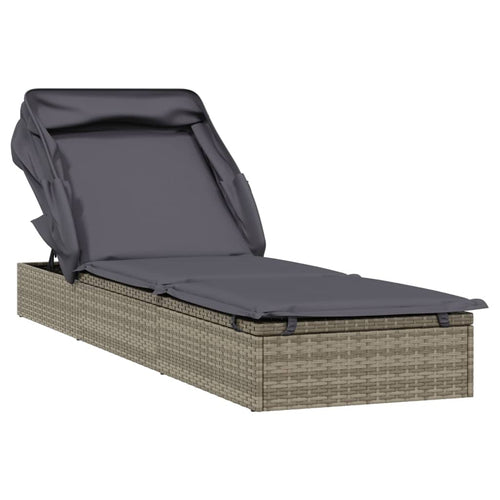 Lettino con Tetto Pieghevole Grigio 213x63x97 cm Polyrattan Grigio