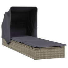 Charger l&#39;image dans la galerie, Lettino con Tetto Pieghevole Grigio 213x63x97 cm Polyrattan Grigio