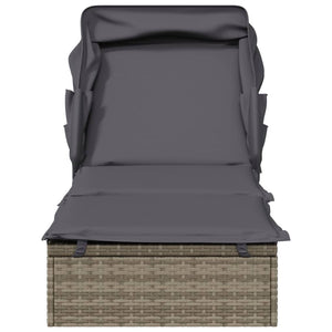 Lettino con Tetto Pieghevole Grigio 213x63x97 cm Polyrattan Grigio