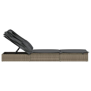 Lettino con Tetto Pieghevole Grigio 213x63x97 cm Polyrattan Grigio