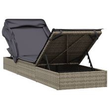 Charger l&#39;image dans la galerie, Lettino con Tetto Pieghevole Grigio 213x63x97 cm Polyrattan Grigio