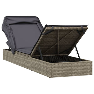 Lettino con Tetto Pieghevole Grigio 213x63x97 cm Polyrattan Grigio