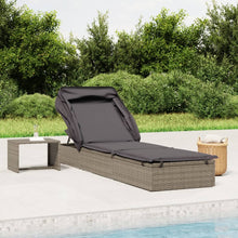 Charger l&#39;image dans la galerie, Lettino con Tetto Pieghevole Grigio 213x63x97 cm Polyrattan Grigio