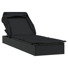 Charger l&#39;image dans la galerie, Lettino con Tetto Pieghevole Nero 213x63x97 cm Polyrattan Nero