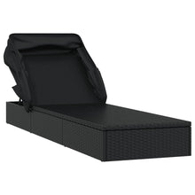Charger l&#39;image dans la galerie, Lettino con Tetto Pieghevole Nero 213x63x97 cm Polyrattan Nero