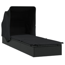 Charger l&#39;image dans la galerie, Lettino con Tetto Pieghevole Nero 213x63x97 cm Polyrattan Nero