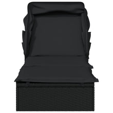 Charger l&#39;image dans la galerie, Lettino con Tetto Pieghevole Nero 213x63x97 cm Polyrattan Nero