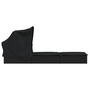 Lettino con Tetto Pieghevole Nero 213x63x97 cm Polyrattan Nero