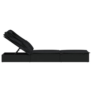 Lettino con Tetto Pieghevole Nero 213x63x97 cm Polyrattan Nero
