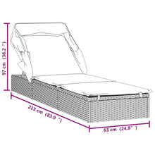 Charger l&#39;image dans la galerie, Lettino con Tetto Pieghevole Nero 213x63x97 cm Polyrattan Nero