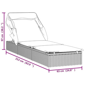 Lettino con Tetto Pieghevole Nero 213x63x97 cm Polyrattan Nero