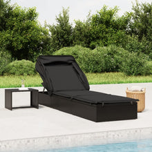 Charger l&#39;image dans la galerie, Lettino con Tetto Pieghevole Nero 213x63x97 cm Polyrattan Nero