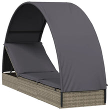 Charger l&#39;image dans la galerie, Lettino con Tetto Rotondo Grigio 211x57x140 cm Polyrattan Grigio