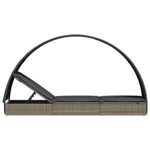 Lettino con Tetto Rotondo Grigio 211x57x140 cm Polyrattan Grigio