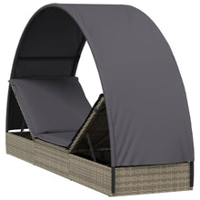 Charger l&#39;image dans la galerie, Lettino con Tetto Rotondo Grigio 211x57x140 cm Polyrattan Grigio