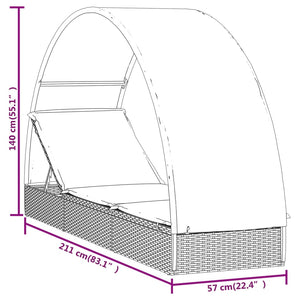 Lettino con Tetto Rotondo Grigio 211x57x140 cm Polyrattan Grigio
