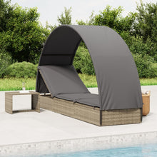 Charger l&#39;image dans la galerie, Lettino con Tetto Rotondo Grigio 211x57x140 cm Polyrattan Grigio