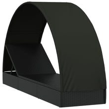 Charger l&#39;image dans la galerie, Lettino con Tetto Rotondo Nero 211x57x140 cm Polyrattan Nero