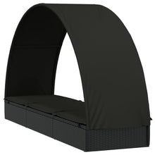 Charger l&#39;image dans la galerie, Lettino con Tetto Rotondo Nero 211x57x140 cm Polyrattan Nero