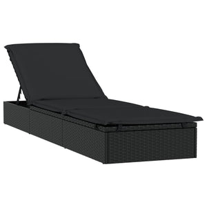 Lettino con Tetto Rotondo Nero 211x57x140 cm Polyrattan Nero