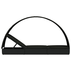 Lettino con Tetto Rotondo Nero 211x57x140 cm Polyrattan Nero