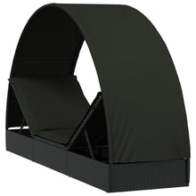 Charger l&#39;image dans la galerie, Lettino con Tetto Rotondo Nero 211x57x140 cm Polyrattan Nero