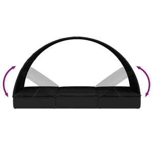 Lettino con Tetto Rotondo Nero 211x57x140 cm Polyrattan Nero