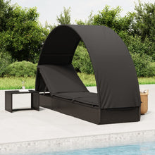 Charger l&#39;image dans la galerie, Lettino con Tetto Rotondo Nero 211x57x140 cm Polyrattan Nero