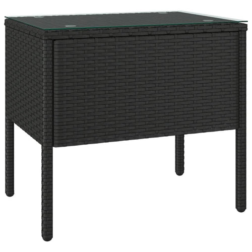 Tavolino Nero 53x37x48 cm Polyrattan e Vetro Temperato per esterni