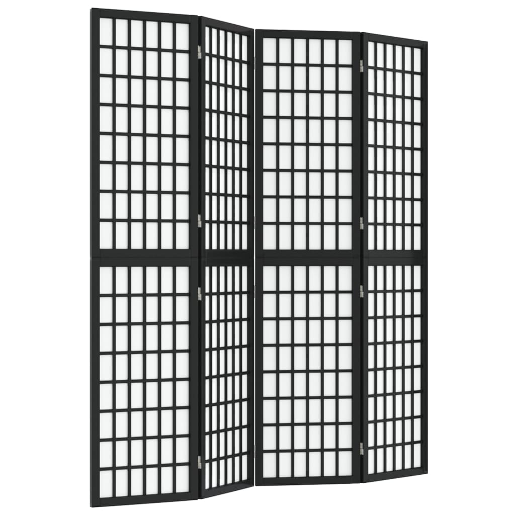 Separè 4 Pannelli Stile Giapponese 160x170cm Nero