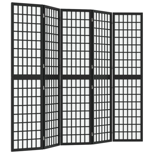 Separè 5 Pannelli Stile Giapponese 200x170cm Nero