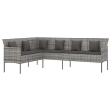 Load image into Gallery viewer, Divano da Giardino a L con Cuscini Grigi in Polyrattan Grigio