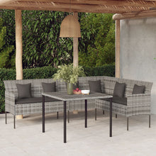 Load image into Gallery viewer, Divano da Giardino a L con Cuscini Grigi in Polyrattan Grigio