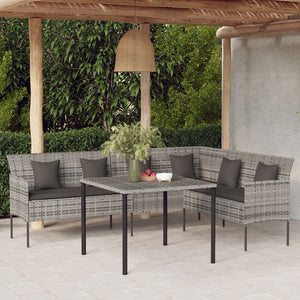 Divano da Giardino a L con Cuscini Grigi in Polyrattan Grigio