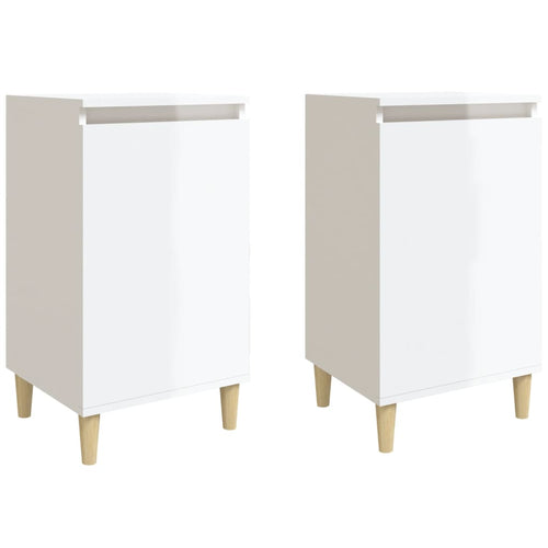 Comodini 2 pz Bianco Lucido 40x35x70 cm in Legno Multistrato