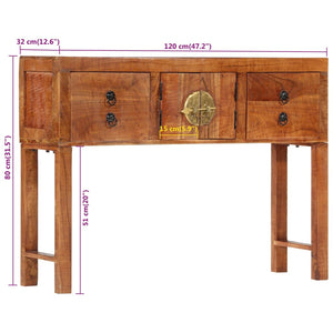 Mobiletto Consolle 120x32x80 cm in Legno Massello Grezzo di Acacia