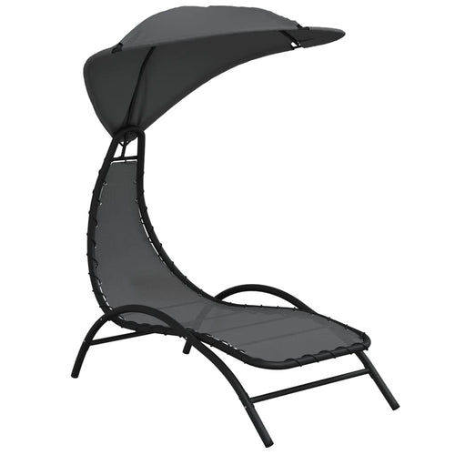 Lettino con Tettuccio Grigio Scuro 167x80x195cm in Tessuto e Acciaio